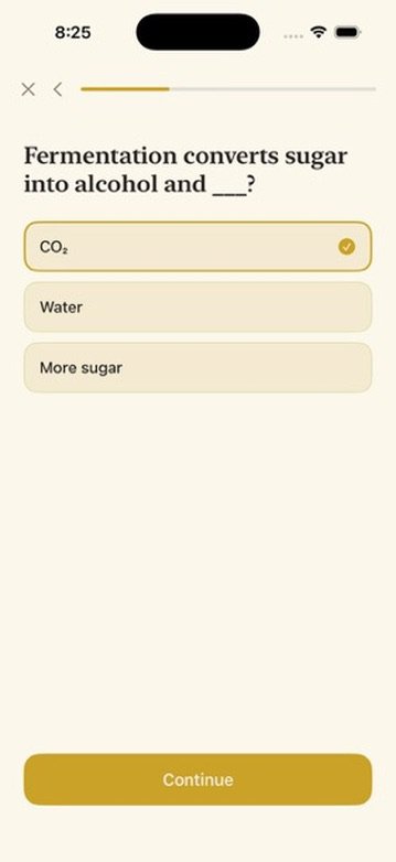 Quiz question: fermentation converts sugar into alcohol and what? CO2 is selected as correct